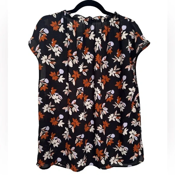 Ann Taylor Black and Orange Floral Blouse - Picture 3 of 4